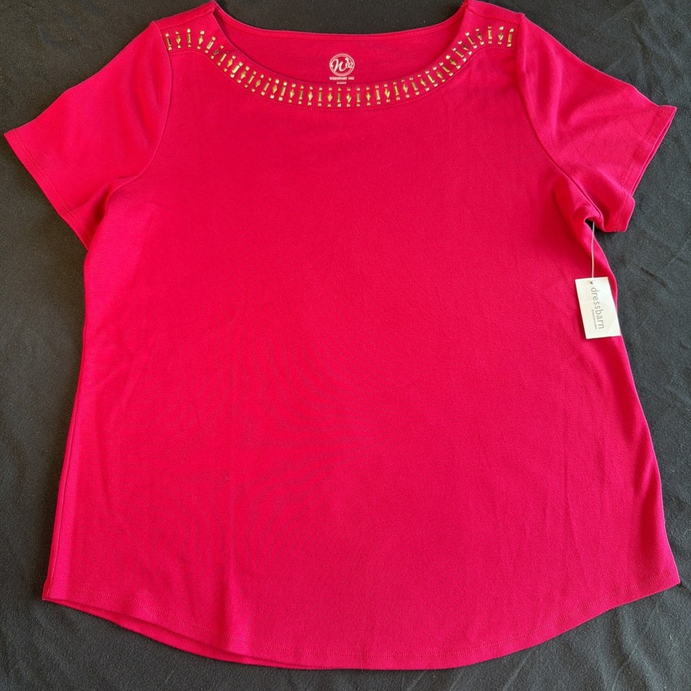 1ab~ Westport 1962 1XL Embellished Hot Pink Top Shirt Short Sleeve NWT